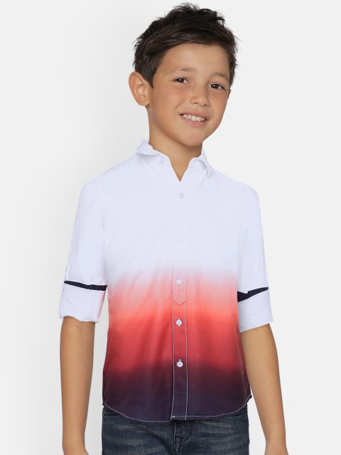 

Gini and Jony Boys White & Red Slim Fit Colourblocked Casual Shirt