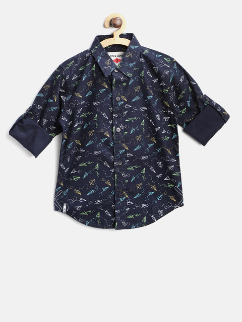 

Gini and Jony Boys Navy Regular Fit Printed Casual Shirt, Navy blue