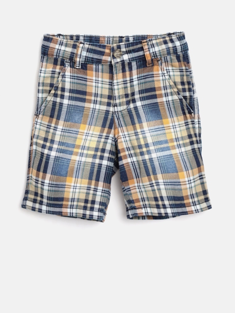 

Palm Tree Boys Navy Blue & Beige Checked Classic Regular Fit Regular Shorts
