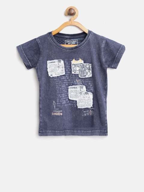 

Gini and Jony Boys Navy Blue Printed Round Neck T-shirt