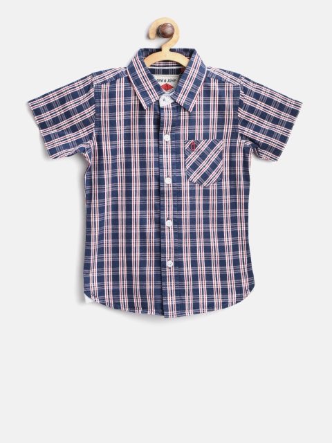 

Gini and Jony Boys Navy Blue & Red Regular Fit Checked Casual Shirt