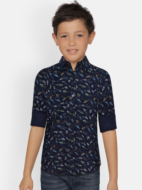 

Gini and Jony Boys Navy Blue Slim Fit Solid Casual Shirt