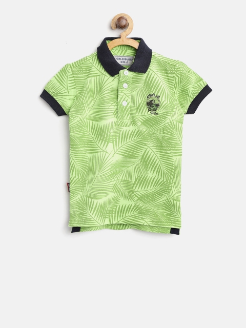 

Gini and Jony Boys Green Tropical Print Polo Collar T-shirt