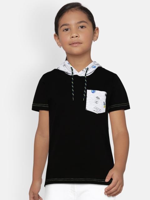 

Gini and Jony Girls Black Solid Hood T-shirt