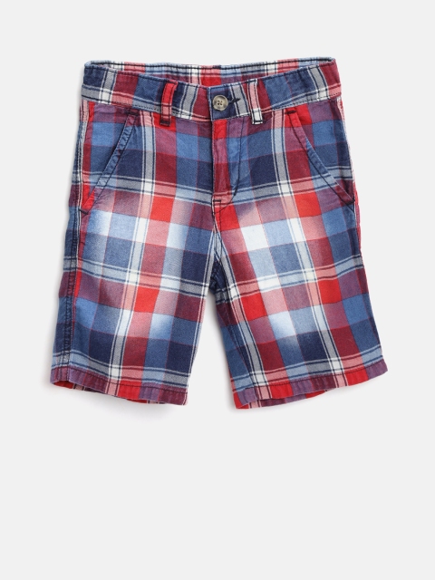 

Palm Tree Boys Navy Blue & Red Checked Classic Regular Fit Shorts