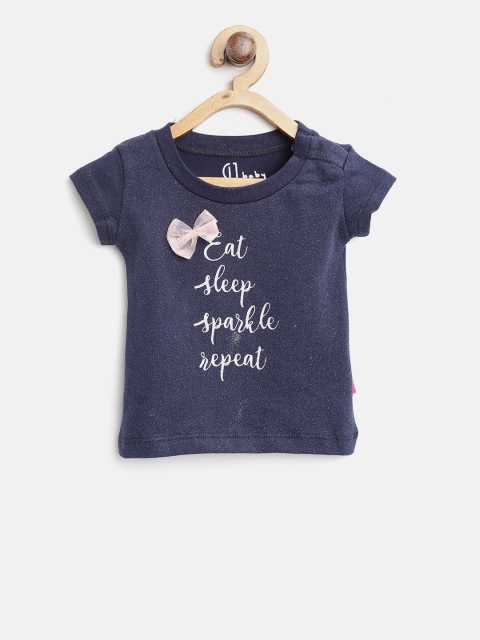 

Gini and Jony Girls Navy Blue Printed Shimmery Top