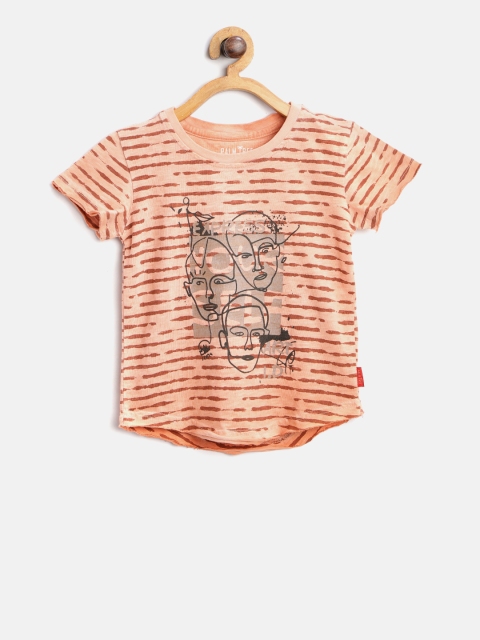 

Palm Tree Boys Peach-Coloured & Brown Striped Round Neck T-shirt