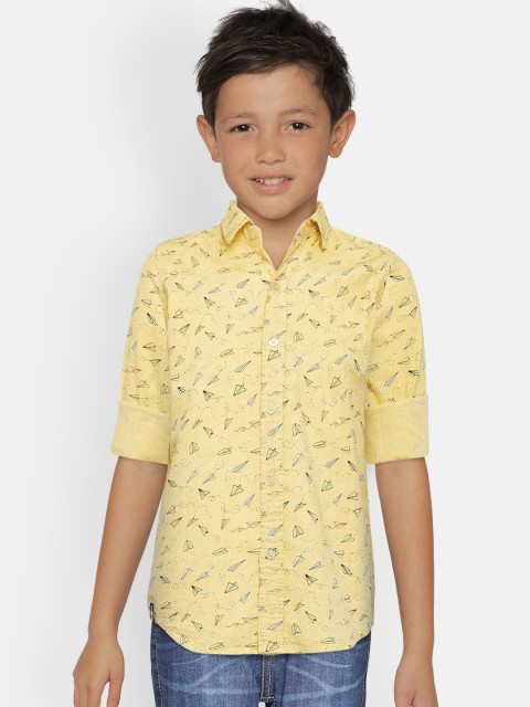 

Gini and Jony Boys Yellow Slim Fit Printed Casual Shirt