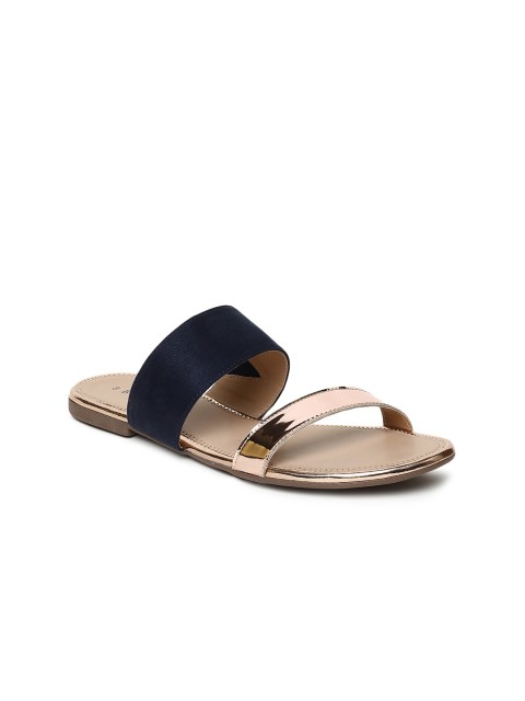 

Ginger by Lifestyle Women Navy Blue & Gold-Toned Colourblocked Open Toe Flats