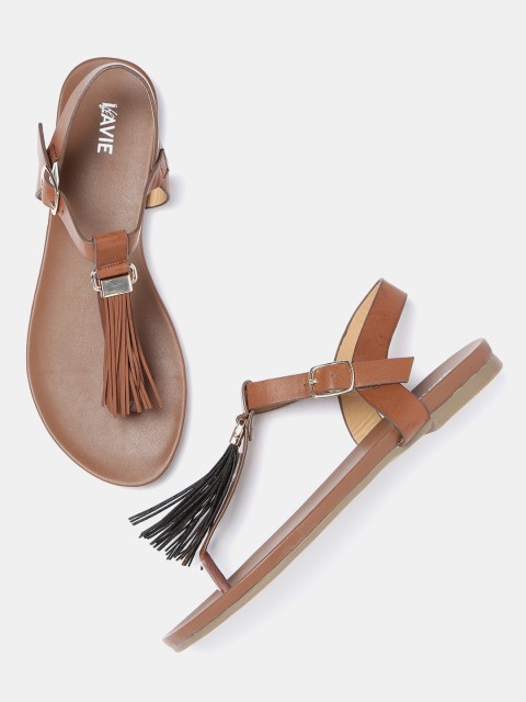 

Lavie Women Brown Solid Tasselled T-Strap Flats