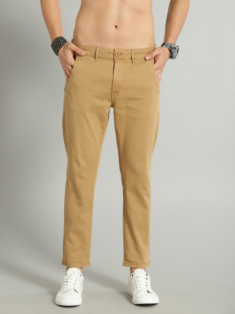 

Roadster Men Khaki Brown Solid Stretchable Cropped Chinos