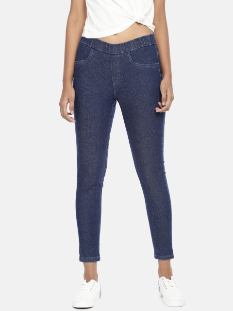 

People Women Blue Solid Mid-Rise Jeggings