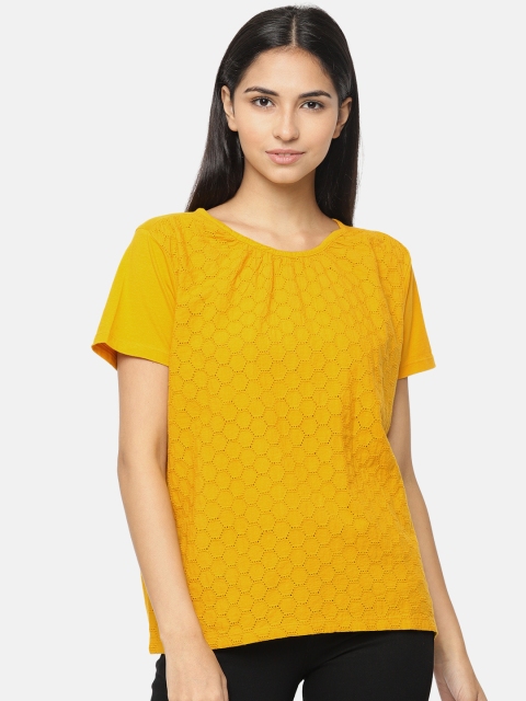 

Van Heusen Woman Women Mustard Yellow Self-Design Pure Cotton Top