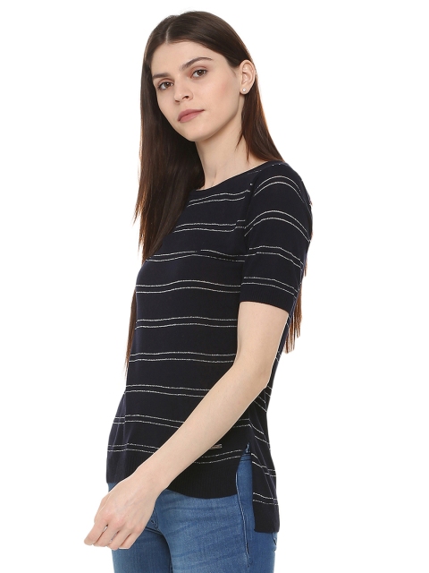 

Van Heusen Woman Navy Blue Striped Pure Cotton Top