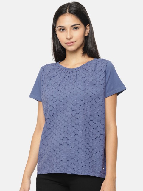

Van Heusen Woman Women Blue Self-Design Top