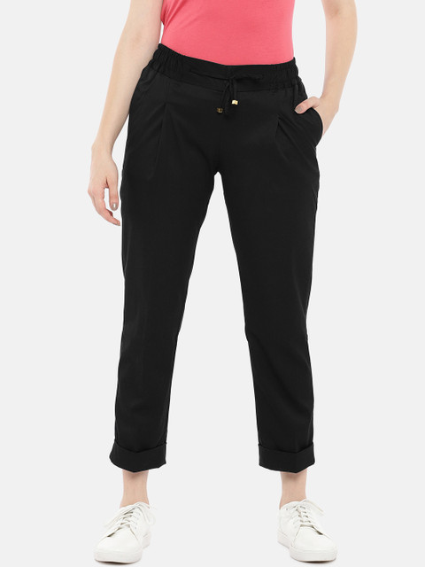 

Van Heusen Woman Black Solid Regular Cropped Trousers