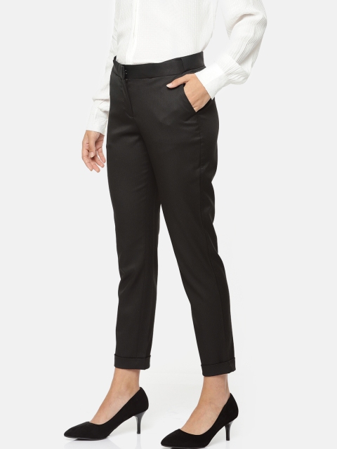

Van Heusen Woman Women Black Self-Design Trousers