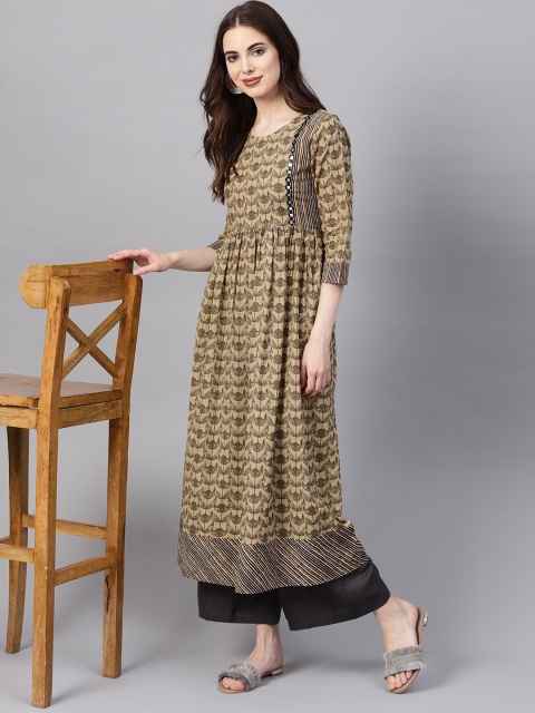 

Jaipur Kurti Women Beige & Brown Printed A-Line Kurta