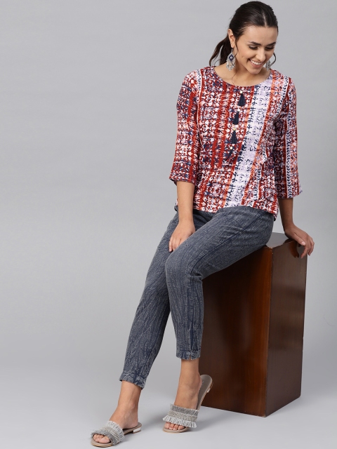 

Jaipur Kurti Women Rust Red & Blue Printed Top with Trousers