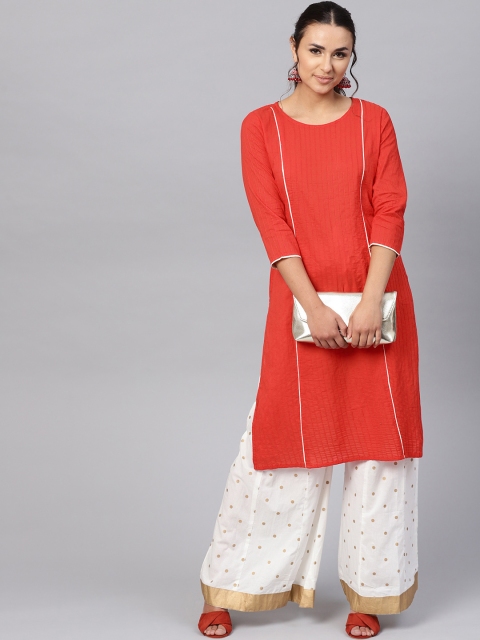 

Jaipur Kurti Women Red Solid Straight Kurta