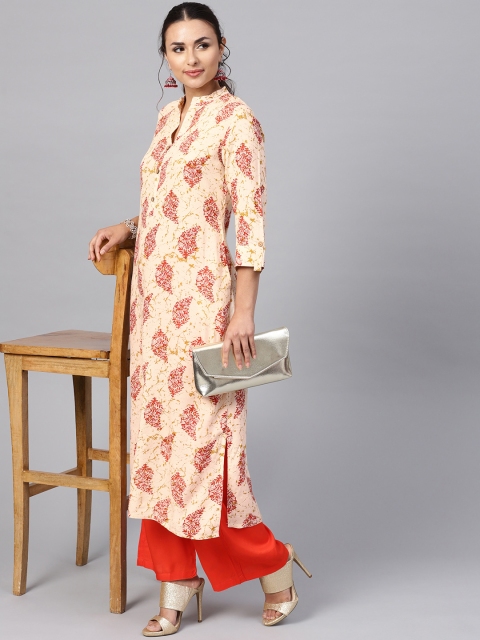 

Jaipur Kurti Women Beige & Orange Printed Kurta with Palazzos