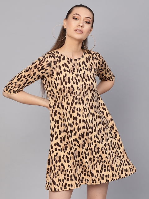 

SASSAFRAS Women Beige Animal Print A-Line Dress