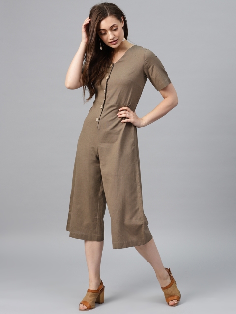 

SASSAFRAS Olive Brown Solid Culotte Jumpsuit