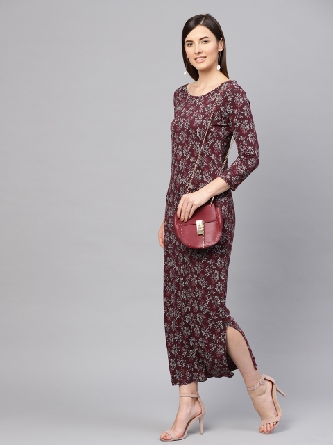 

SASSAFRAS Women Maroon & Grey Printed Maxi Dress
