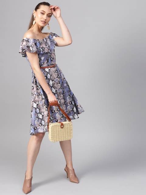

SASSAFRAS Women Blue Snakeskin Print A-Line Dress