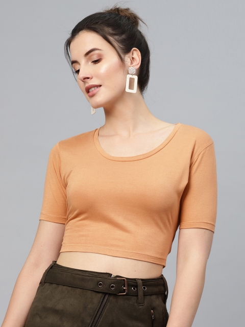 

SASSAFRAS Women Brown Solid Styled Back Crop Top