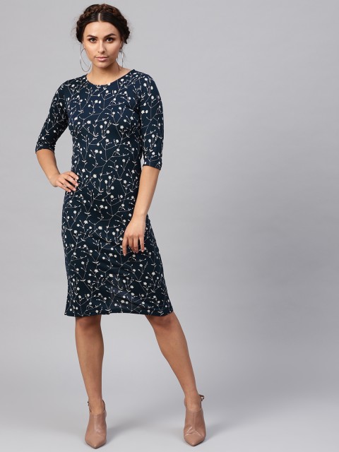 

SASSAFRAS Women Navy Blue & Off-White Printed Sheath Dress