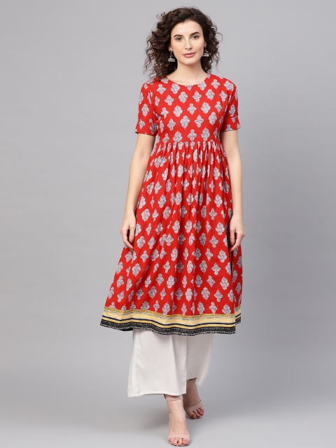 

SASSAFRAS Women Red & White Printed A-Line Kurta