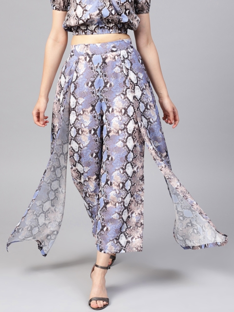 

SASSAFRAS Women Blue & Grey Regular Fit Snakeskin Print Parallel Trousers