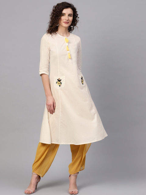 

SASSAFRAS Women Off-White Solid A-Line Kurta