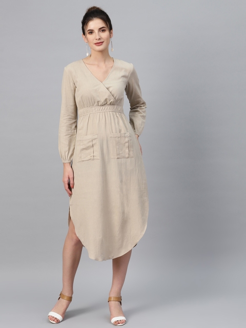 

SASSAFRAS Women Beige Solid Empire Dress