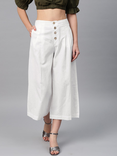 

SASSAFRAS Women White Regular Fit Solid Cullotes