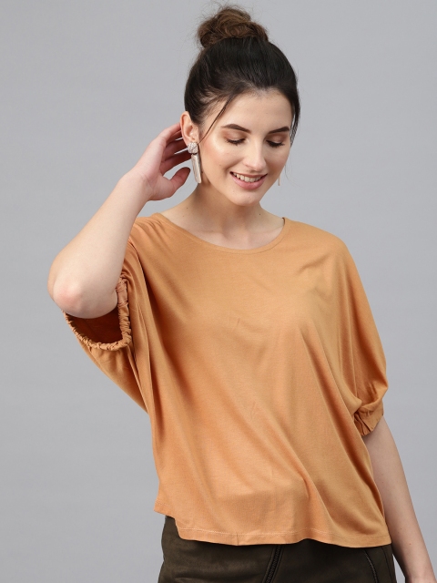 

SASSAFRAS Women Beige Solid Boxy Top