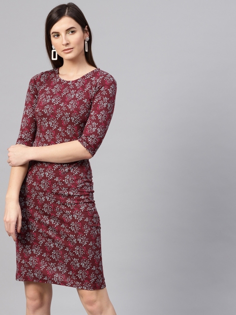 

SASSAFRAS Women Maroon & Grey Printed Sheath Dress
