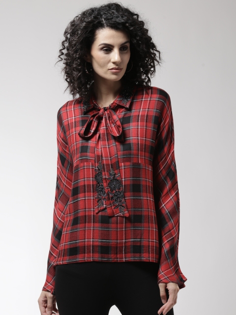 

Madame Women Red & Black Checked Shirt Style Top
