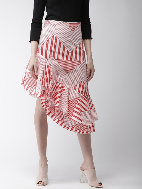 

Madame Women Red & White Printed Midi A-Line Pure Cotton Skirt