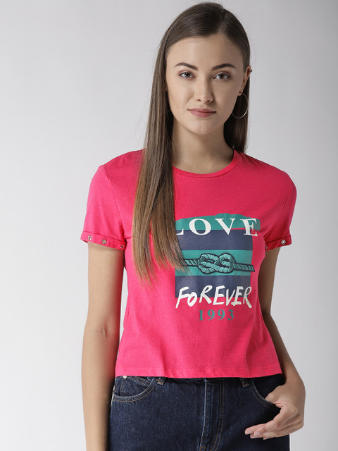 

Madame Women Fuchsia Printed Round Neck T-shirt