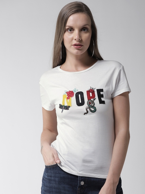

Madame Women White Applique Detail T-shirt