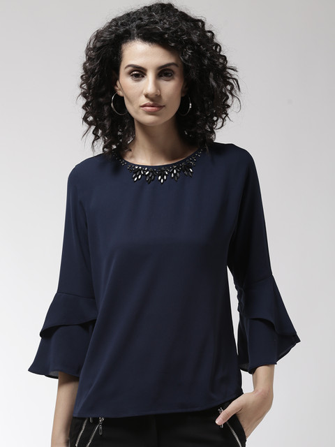 

Madame Women Navy Blue Solid Top