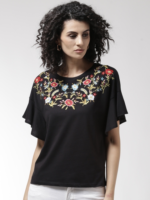 

Madame Women Black Embroidered Top