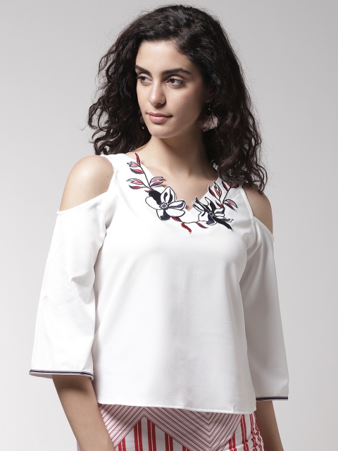 

Madame Women Off-White Solid Styled Back Top