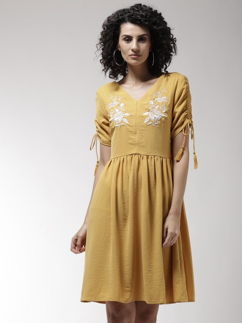 

Madame Women Mustard Yellow Solid Fit & Flare Dress