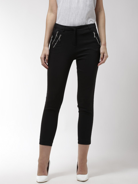 

Madame Women Black Regular Fit Solid Cropped Trousers
