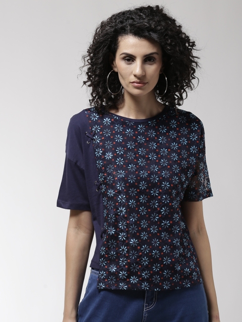 

Madame Women Navy Blue Self Design Top