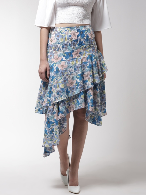 

Madame Women White & Blue Printed Tiered Skirt