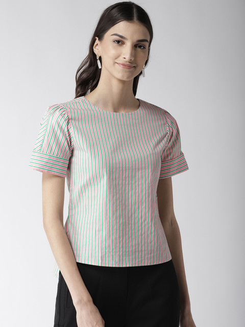 

Madame Women Pink & Green Striped Top